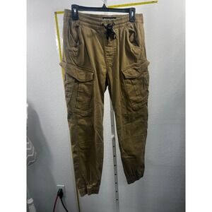 Iron Co Mens Cargo Jogger Pants Khaki Tan Drawstring Elastic Waist Size Medium